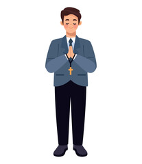 boy praying in first communion