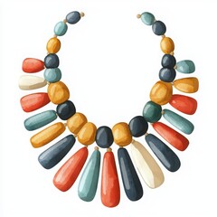 Obraz premium Colorful beaded necklace with various shapes, white isolate background