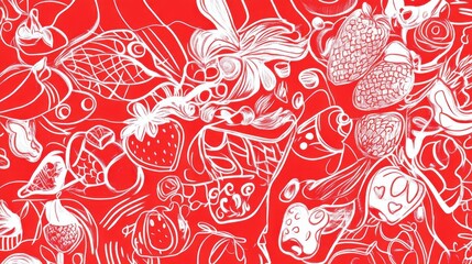 Strawberry-inspired whimsical doodles in white, playful and decorative High quality illustration --chaos 10 --ar 16:9 --style raw --stylize 10 --v 6.1 Job ID: f9928adf-60e4-498e-ac79-872d676caffe