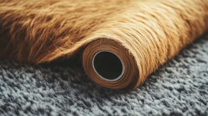 Close-up Sticky Lint Roller Picking Up Furry Fibers From Fabric Surface
