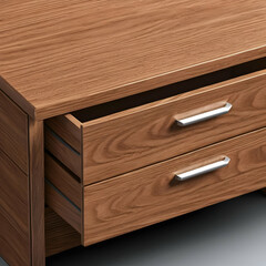 Modern Wooden Chest Two Drawers Open Silver Handles