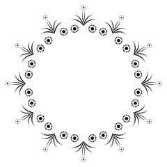 Fantasy boho floral ornament from curved lines. Black mandala vector illustration. Harmonious ornate pattern. Ethnic monochrome frame without text. Calm ornamental decor