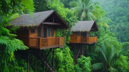 Lush Jungle Treehouse Eco-Retreat Surrounded by Vibrant Foliage and Nature