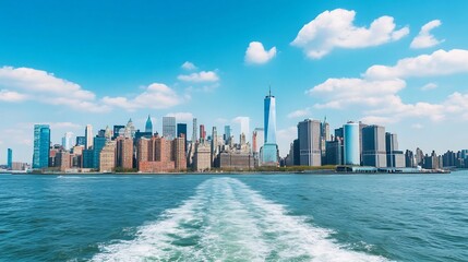 Naklejka premium Iconic Cityscape of Manhattan Skyline with Statue of Liberty Landmark