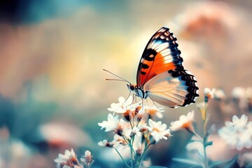 Obraz premium Close-up of a Beautiful Butterfly on a Flower in the Garden 