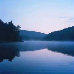 Fototapeta premium Tranquil lake reflections at dawn aerial gigapixel nature photography