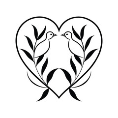 Obraz premium Black and White Heart with Birds