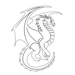 dragon sketch outline, vector on white background