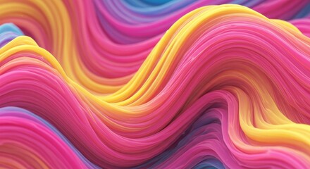 Obraz premium Fluid Abstract Art: A vibrant and captivating abstract background featuring mesmerizing flowing lines of pink, blue, yellow, and orange hues, creating a dynamic and mesmerizing visual experience.