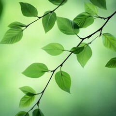Naklejka premium green branch leaves on the green background