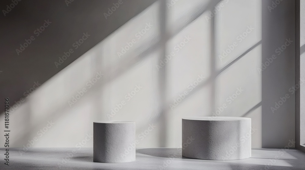 Poster gray background for product presentation with shadow and light from windows