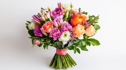 Obraz premium Vibrant Floral Bouquet in Luxurious Arrangement on White Background