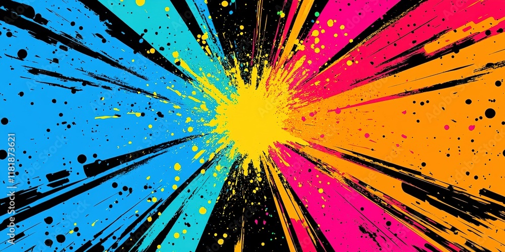 Poster vibrant explosion of colors creating visual contrast and energy during an artistic expression