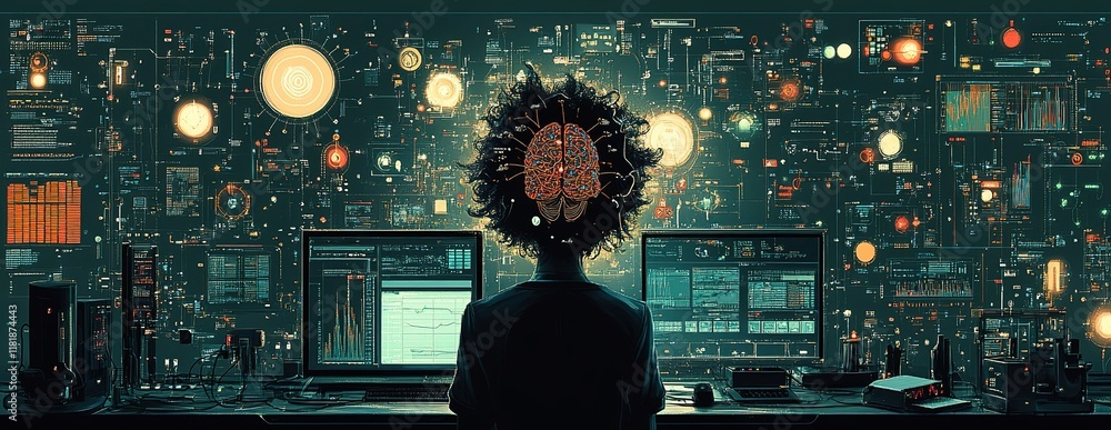 Poster innovative technology shapes the future of artificial intelligence and data analysis in a modern wor