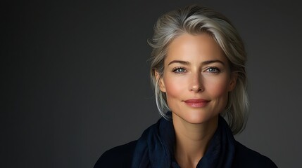 3/4 photorealistic portrait of a woman teacher, soft light and detailed 8k resolution, woman on the right third, clean light gray background, intricate features and textures 