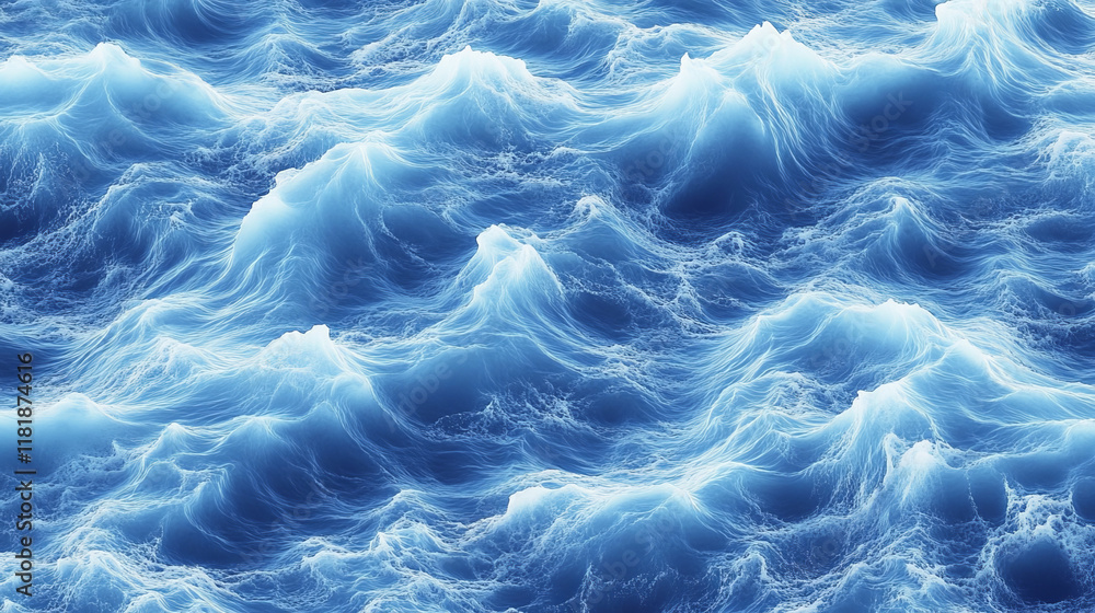 Poster curling cresting blue ocean waves in a repeat seamless background pattern in square format suitable 