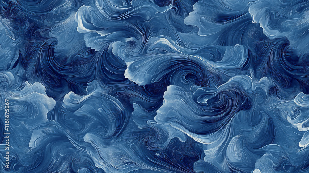 Poster curling cresting blue ocean waves in a repeat seamless background pattern in square format suitable 