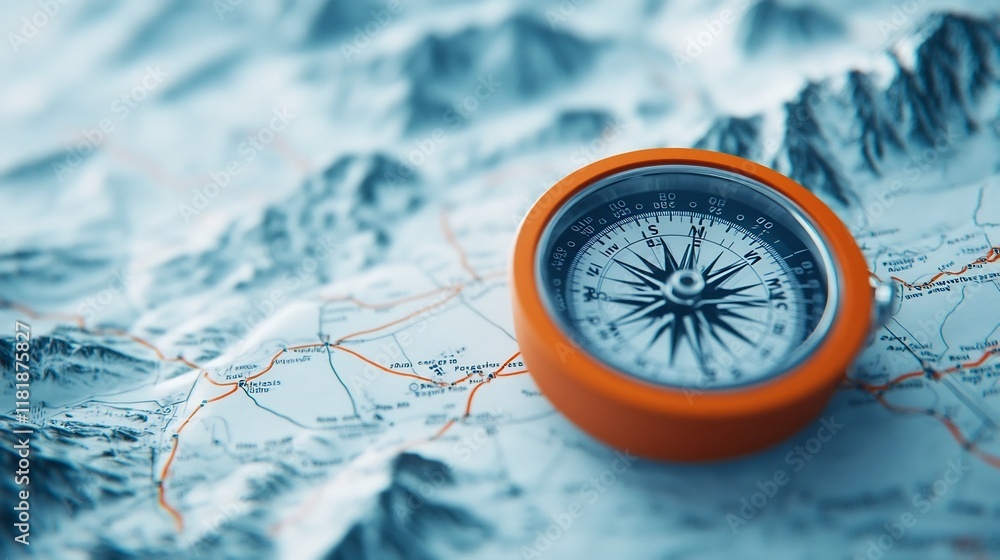 Aufkleber modern travel compass placed on map with marked routes symbolizing navigation
