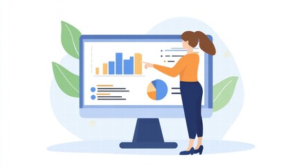 Analyst Pointing at Monitor with Graph in Neutral Setting
