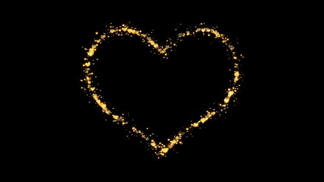 golden heart frame with shiny glowing hearts isolated alpha channel animation, love and romantic design element on transparent background	