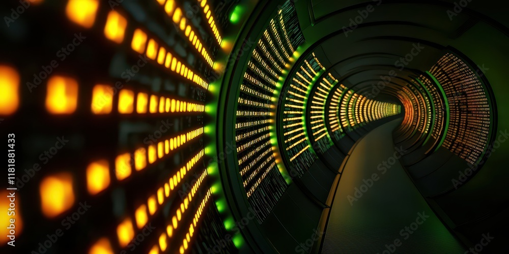 Poster a futuristic tunnel illuminated with vibrant lights creates a captivating visual effect.