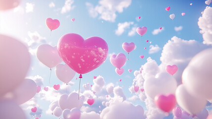 Heart shaped balloons in the sky