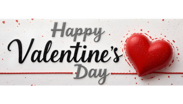 Lettering Happy Valentines Day banner. Valentines Day greeting card template with typography text happy valentine`s day and red heart and line on PNG background - Powered by Adobe