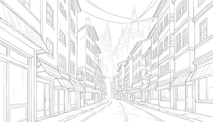 Monochrome Line Art of City Architecture