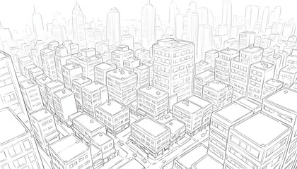 Monochrome Line Art of City Architecture