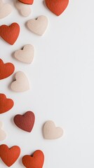 Obraz premium Red and beige hearts arranged on a white background creating a romantic border perfect for valentine's day, mother's day, or any occasion celebrating love and affection