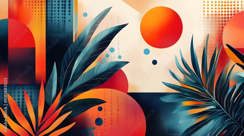 Poster vibrant minimal abstract patterns with festive gradients and subtle ornamentation soft textured digi
