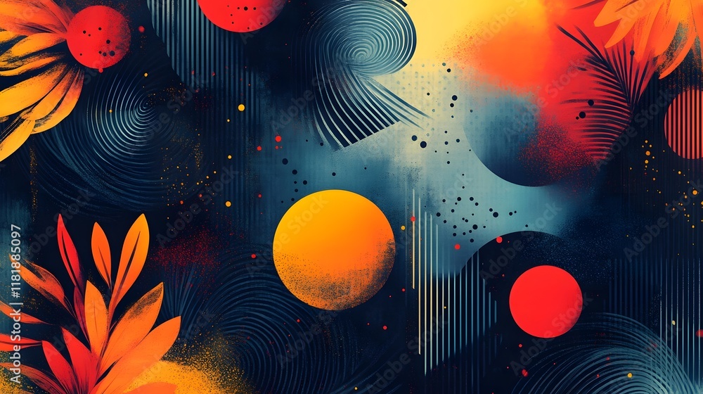 Poster vibrant and dynamic abstract design with modern minimal aesthetic featuring a captivating blend of v
