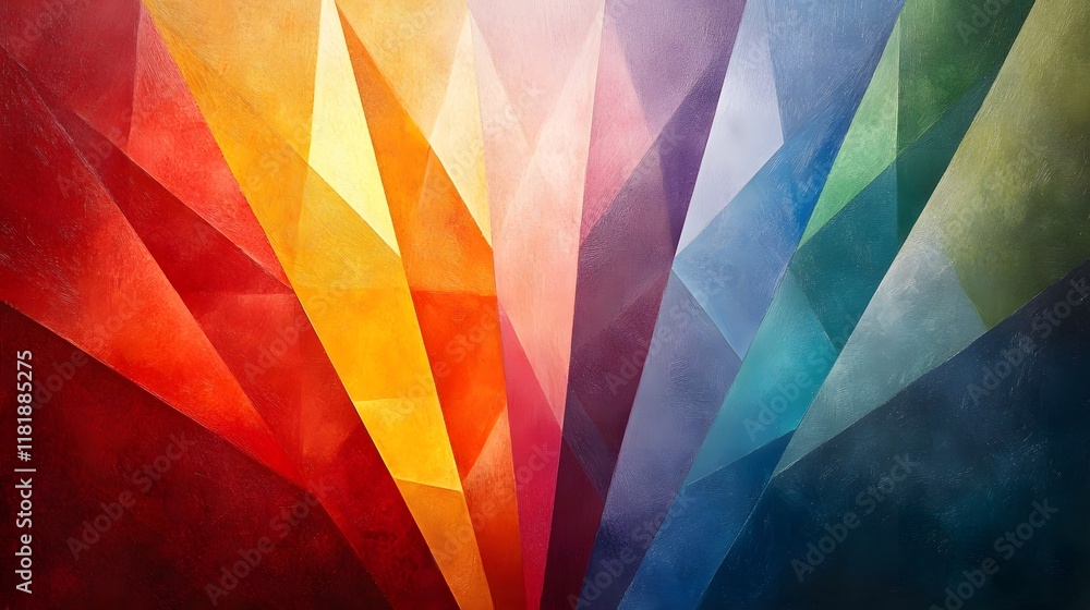 Poster radiant prism angles blending vibrant gradient hues with shimmering brilliance creating a mesmerizin