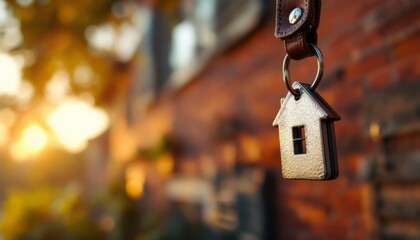 A New Beginning, House Keys Symbolizing Home Ownership With Warm Sunset Background