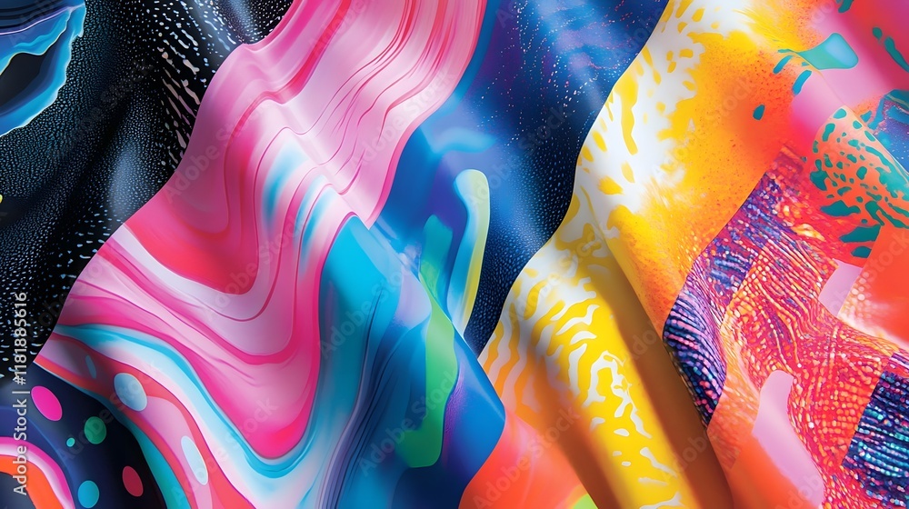 Poster vibrant chromatic designs with fluid electric patterns and vivid contrasts showcasing a dynamic futu