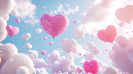 Heart shaped balloons in the sky