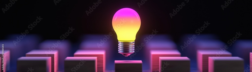 Poster a vibrant light bulb illuminating a modern setting with colorful background.