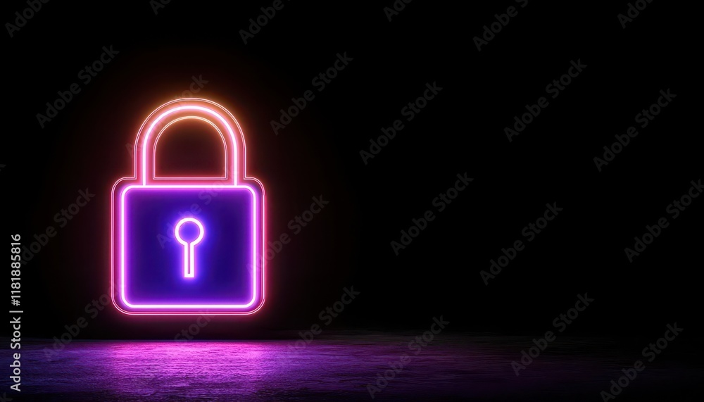 Poster a vibrant neon lock symbol representing security and safety in digital spaces.