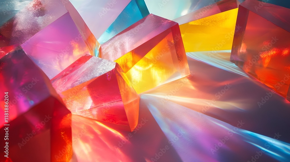 Poster mesmerizing prismatic spectrum of radiant refractive gradients blending vibrant contrasting colors i