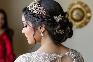 beautiful women with Braided Low Bun hairdo