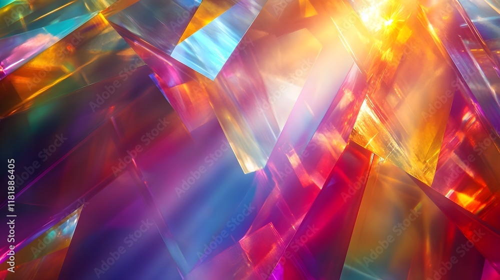 Poster shimmering prism light with vibrant clarity blending rainbow radiance and gradient tones to create a