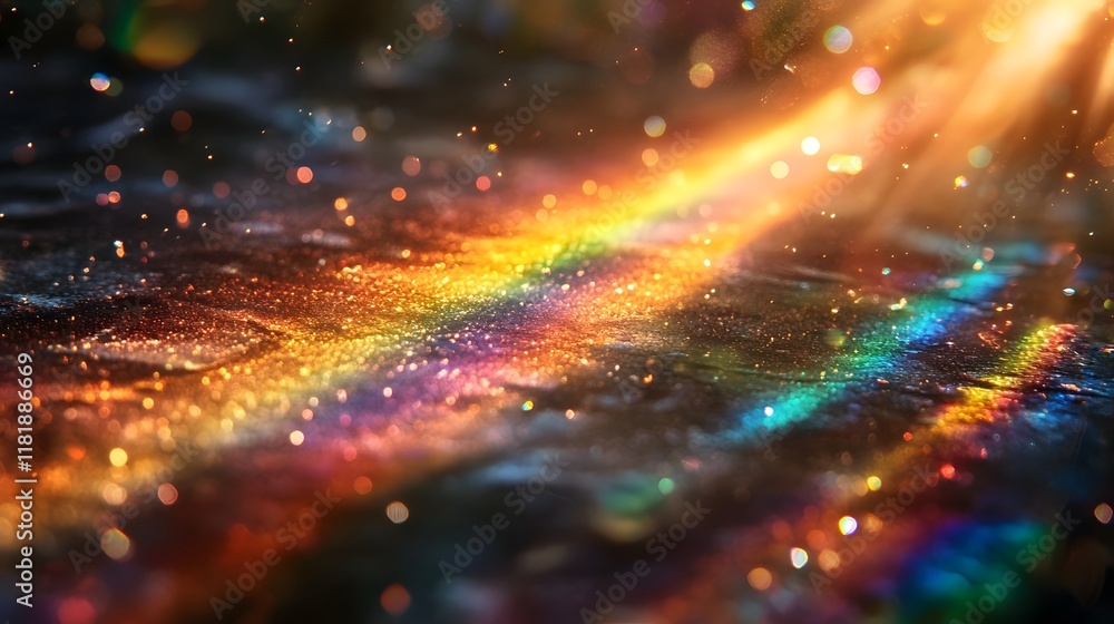 Poster radiant prism dispersion refracting into vibrant gradients blending shimmering clarity with rainbow 