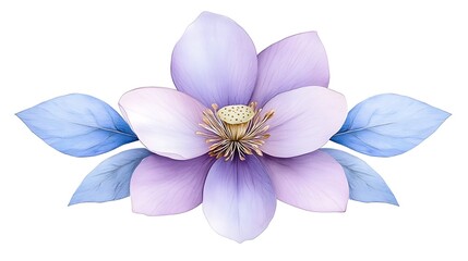 Lavender Flower with Blue Leaves Botanical Illustration