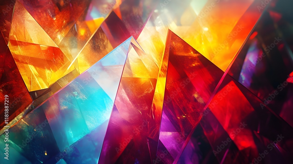 Poster rhythmic prism angles glowing and blending together in a captivating display of radiant rainbows shi