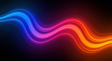 Obraz premium Abstract Neon Wave: Vibrant, dynamic waves of blue, orange, and red neon light flow across a dark background, creating an energetic and visually captivating abstract artwork.
