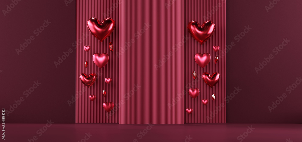 Aufkleber red wall with heart backdrop background 3d rendering