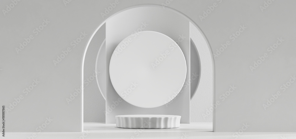 Poster minimal modern white podium platform for product display showcase 3d rendering