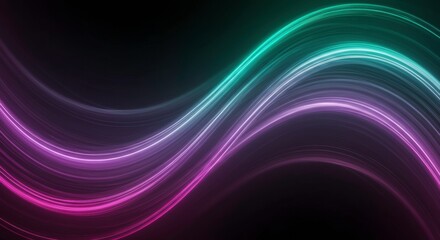 Fototapeta premium Abstract Neon Wave: Vibrant teal and pink neon waves flow seamlessly against a dark background, creating a dynamic and energetic abstract composition. Perfect for tech, music, and design projects. 