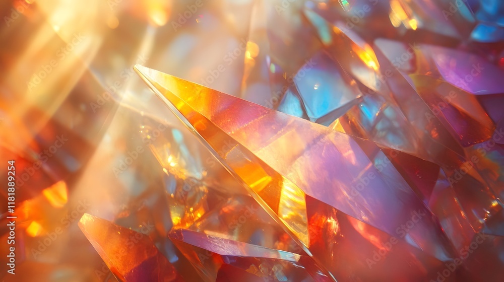 Poster mesmerizing display of prismatic light refraction blending vibrant gradients of color with shimmerin