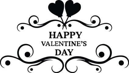 happy valentines day typography simple black floating love icon